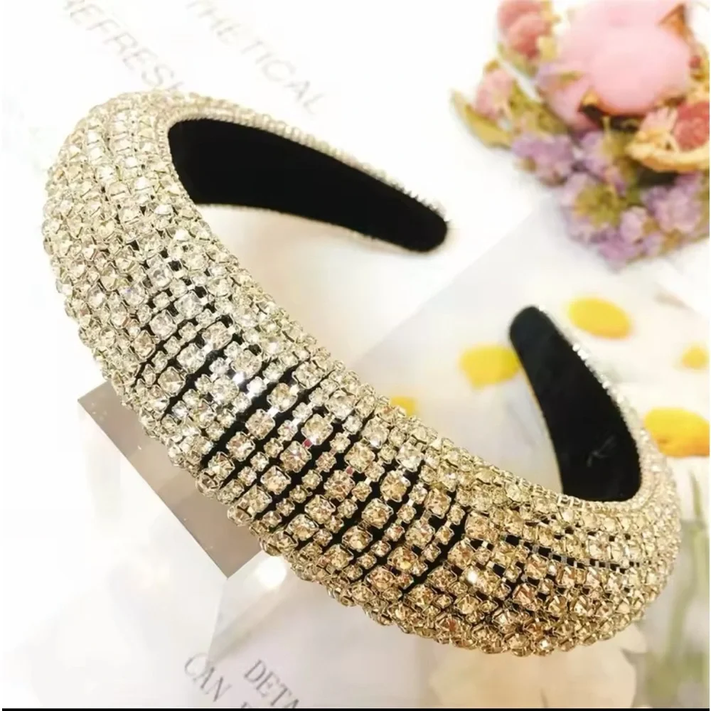 RHINESTONES SPARKLING SHIMMERING BAROQUE BEJEWELED GOLD WITH BLING HEADBAND-NEW